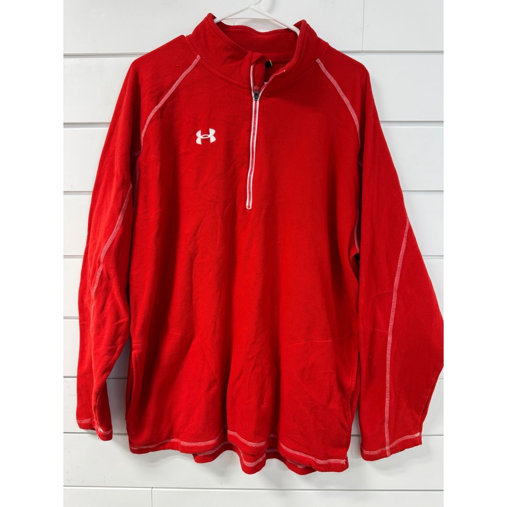Under Armour Mens 2XL Red Fleece 1/4 Zip Pullover Loose Fit Jacket Mock Neck